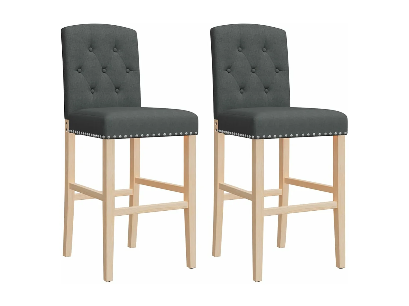 Cadeiras de bar 2 pcs madeira de seringueira maciça e tecido