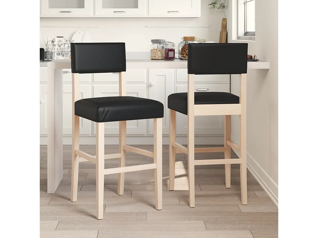 Barstühle 2 Stk. Massivholz Gummibaum und Kunstleder