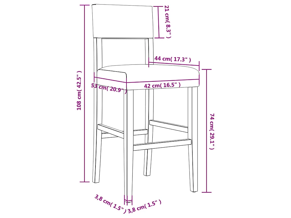 Chaises de bar lot de 2 bois massif d'hévéa et similicuir