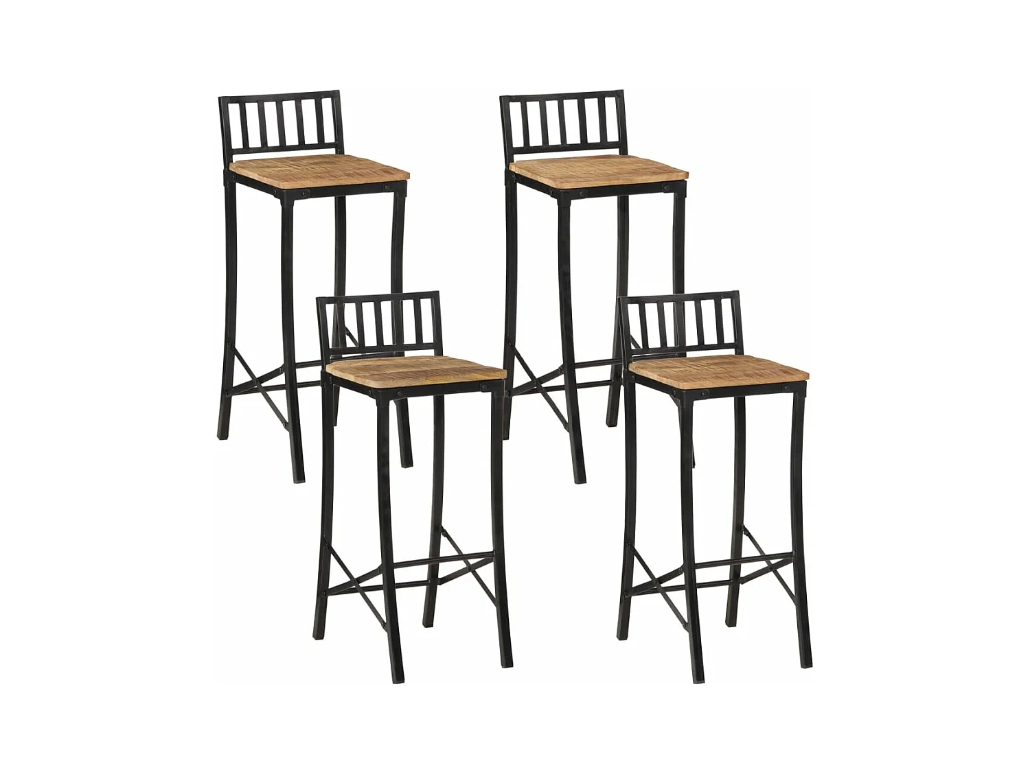 Chaises de bar lot de 4 bois de manguier massif brut