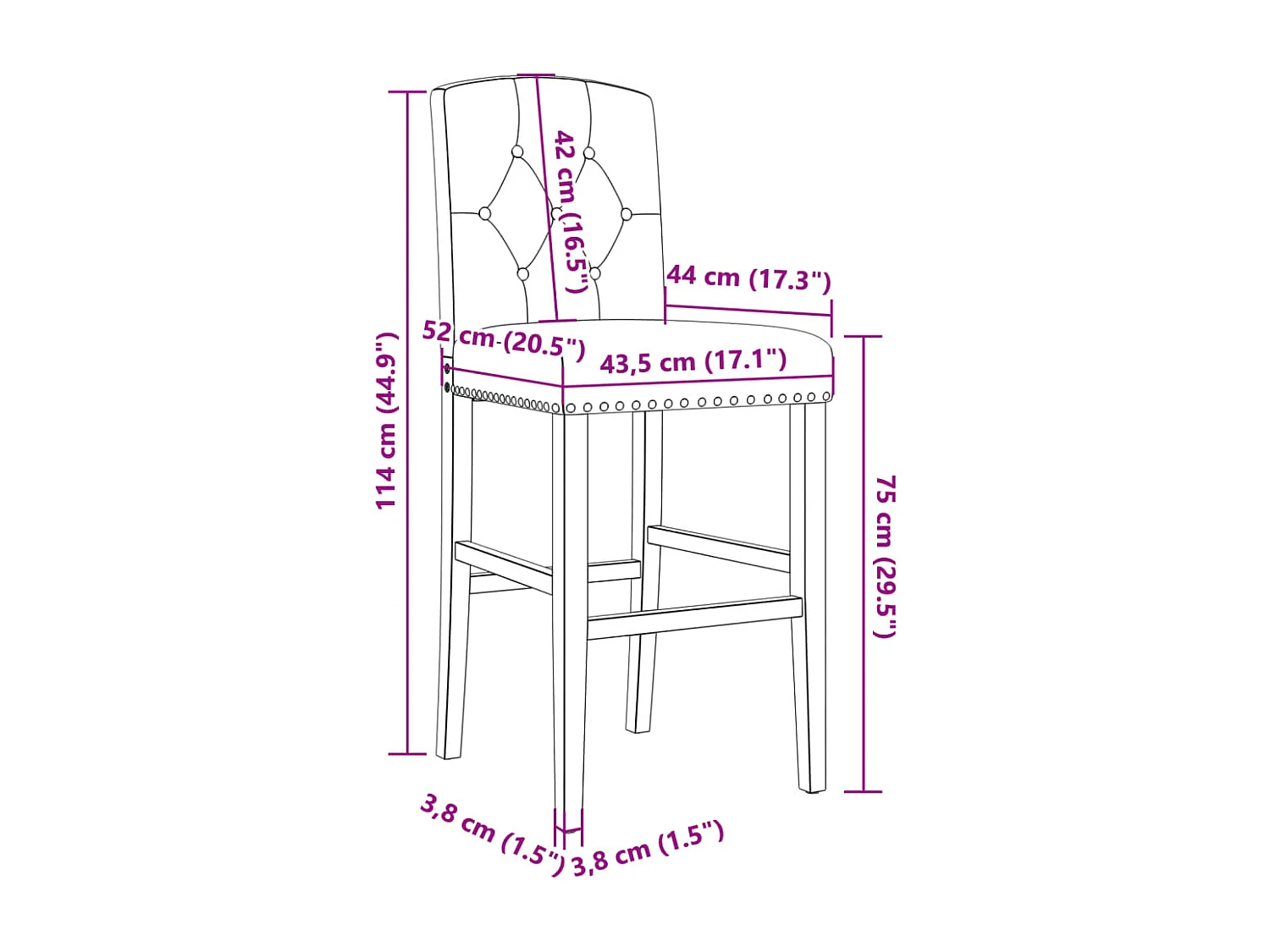 Chaises de bar lot de 2 bois massif d'hévéa et tissu