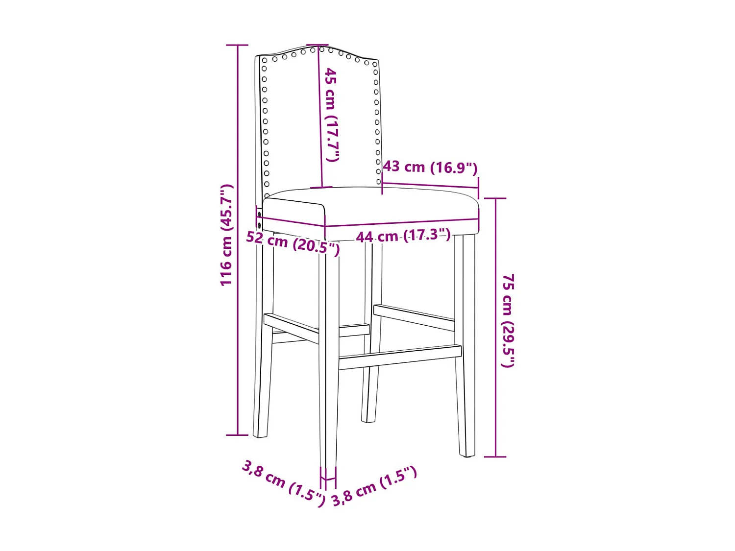 Chaises de bar lot de 2 bois massif d'hévéa et tissu
