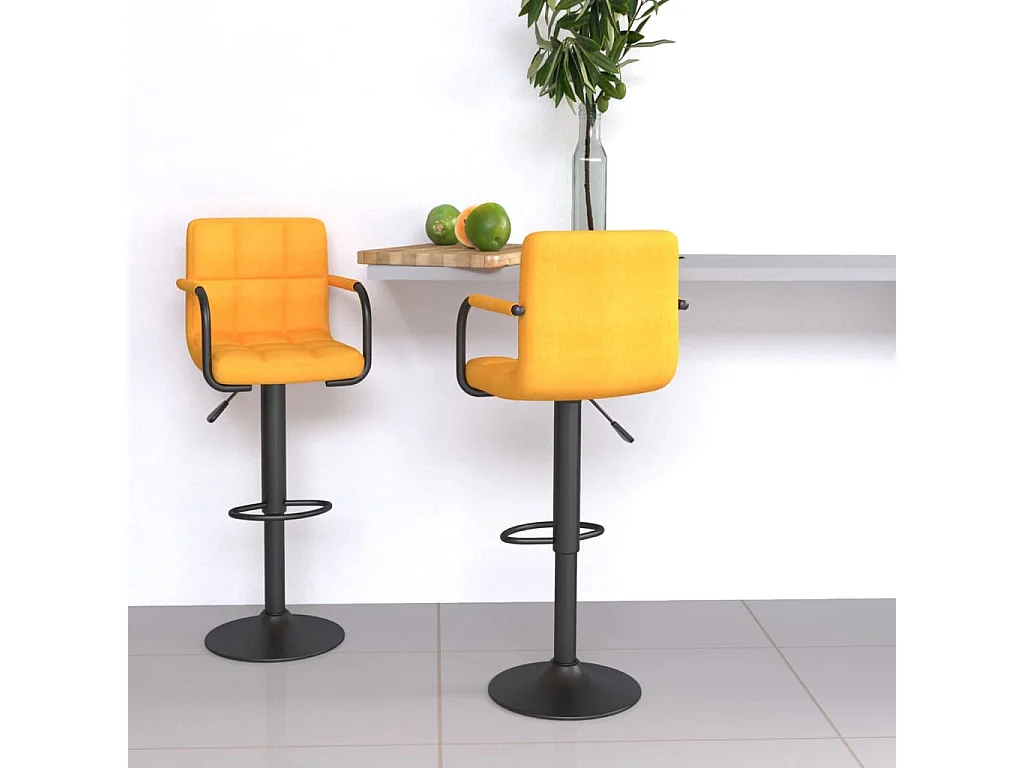 Tabourets de bar lot de 2 jaune moutarde tissu