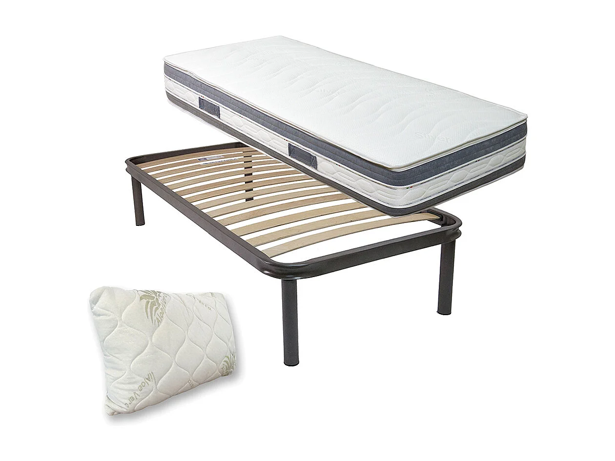 Kit rete e materasso memory Malaga singolo 80x190, sfoderabile, ioni d'argento 25cm, rete ortopedica e cuscino fiocco memory - Comprarredo