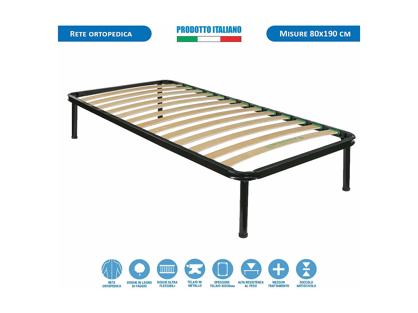 Kit rete e materasso memory Malaga singolo 80x190, sfoderabile, ioni d'argento 25cm, rete ortopedica e cuscino fiocco memory - Comprarredo