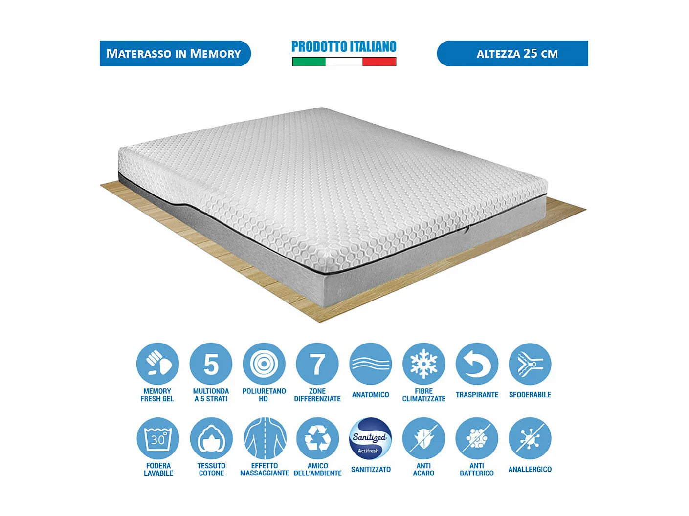 Materasso memory Breeze Dubai multionda a 5 strati, matrimoniale 160x190 cm, 7 zone, massaggiante, altezza 25 cm – Comprarredo