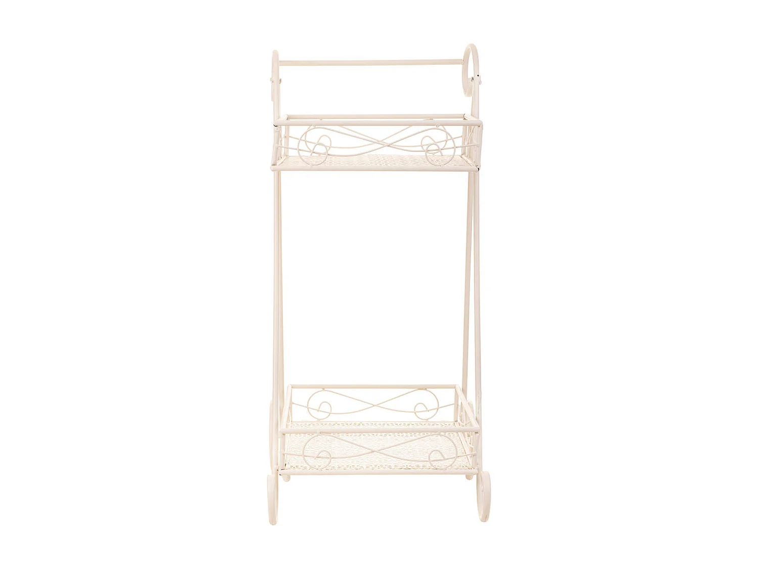 Wagen mit 2 Regalen für weiße Schmiedeeisentöpfe 40x34x76