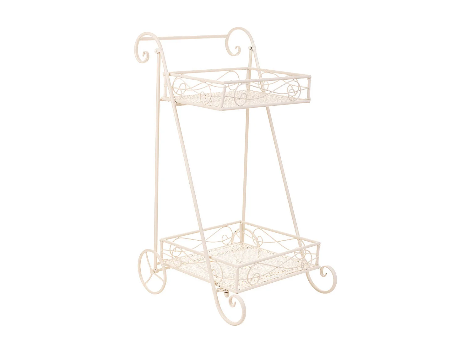 Wagen mit 2 Regalen für weiße Schmiedeeisentöpfe 40x34x76