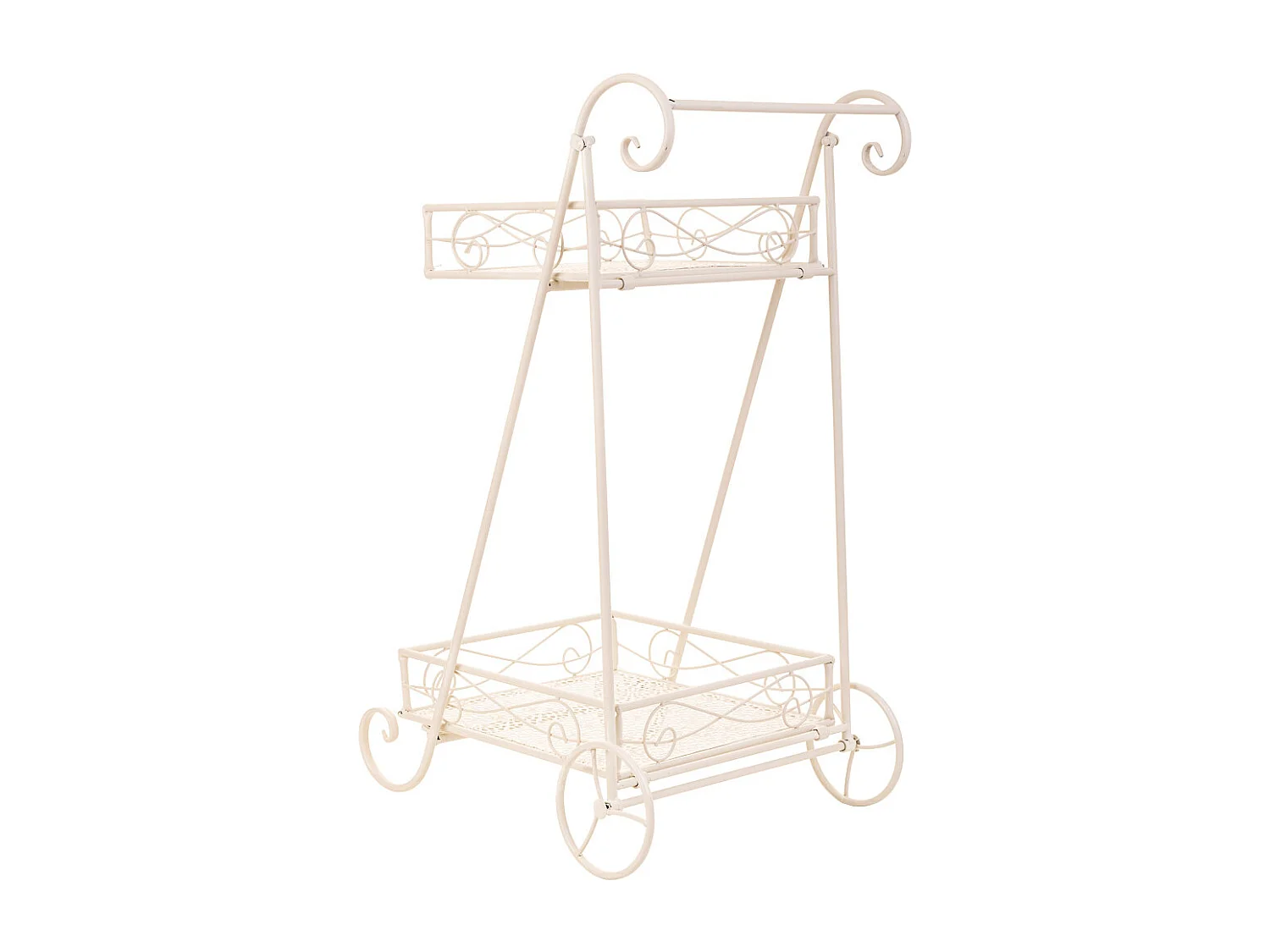 Wagen mit 2 Regalen für weiße Schmiedeeisentöpfe 40x34x76