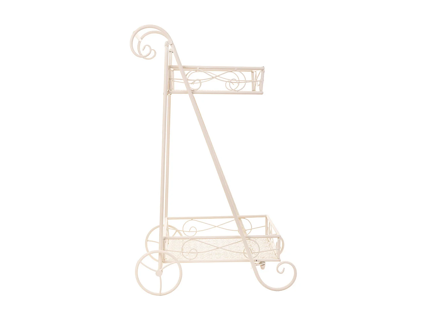 Wagen mit 2 Regalen für weiße Schmiedeeisentöpfe 40x34x76