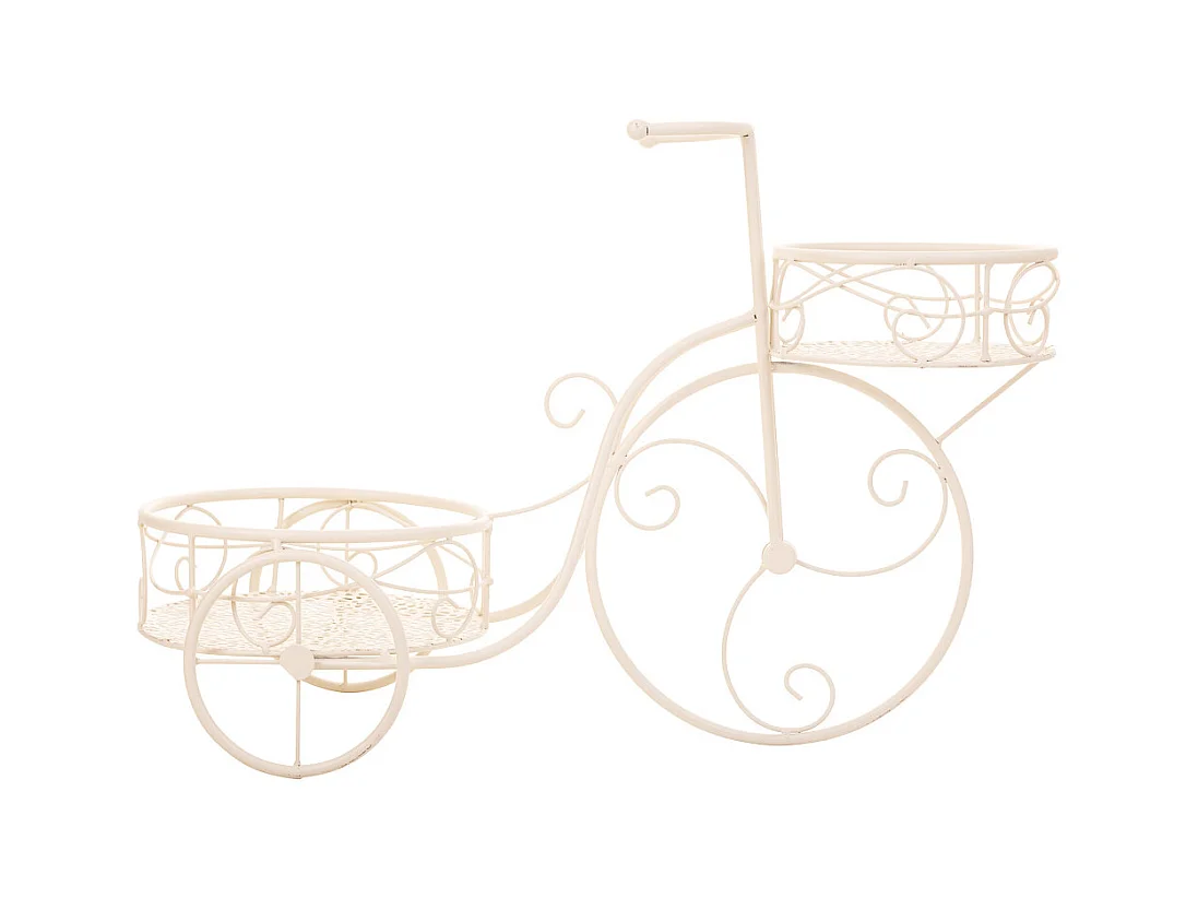 Vélo pour 2 pots de fleurs en fer forgé blanc 59x25x37h cm