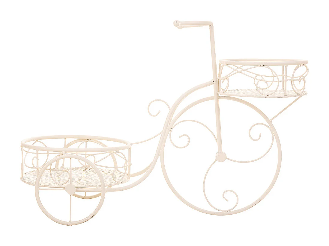 Bicicleta para 2 vasos de flores em ferro forjado branco 59x25x37h cm