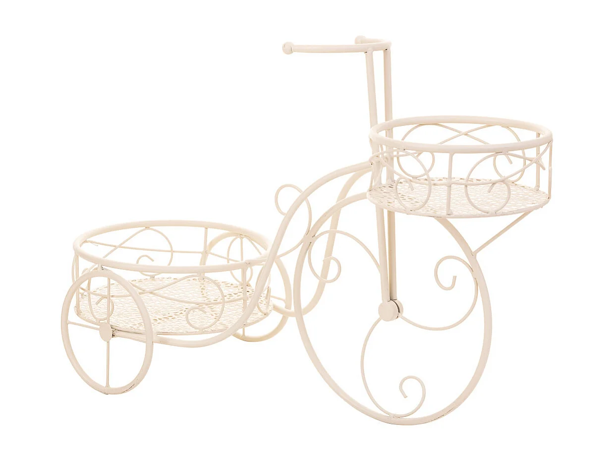 Bicicleta para 2 vasos de flores em ferro forjado branco 59x25x37h cm