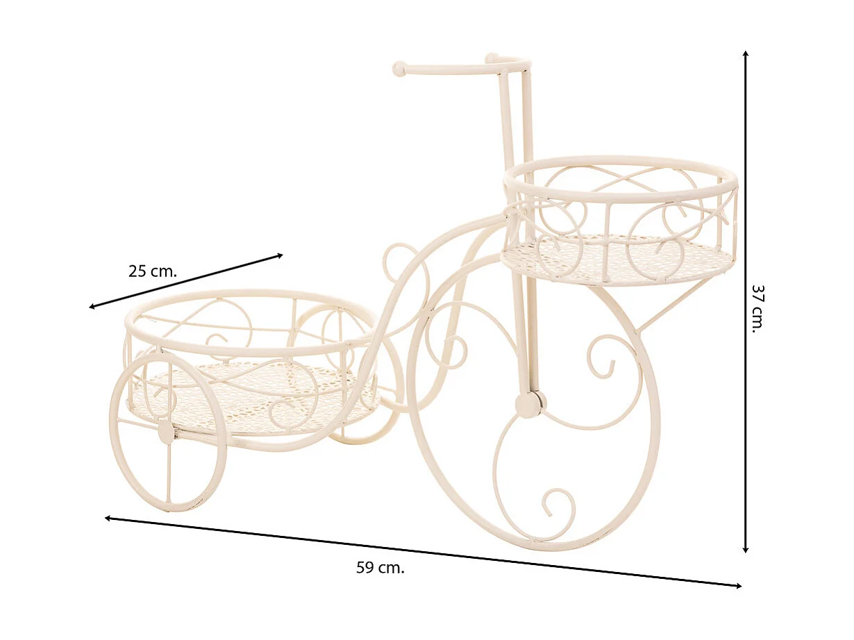 Bicicleta para 2 vasos de flores em ferro forjado branco 59x25x37h cm