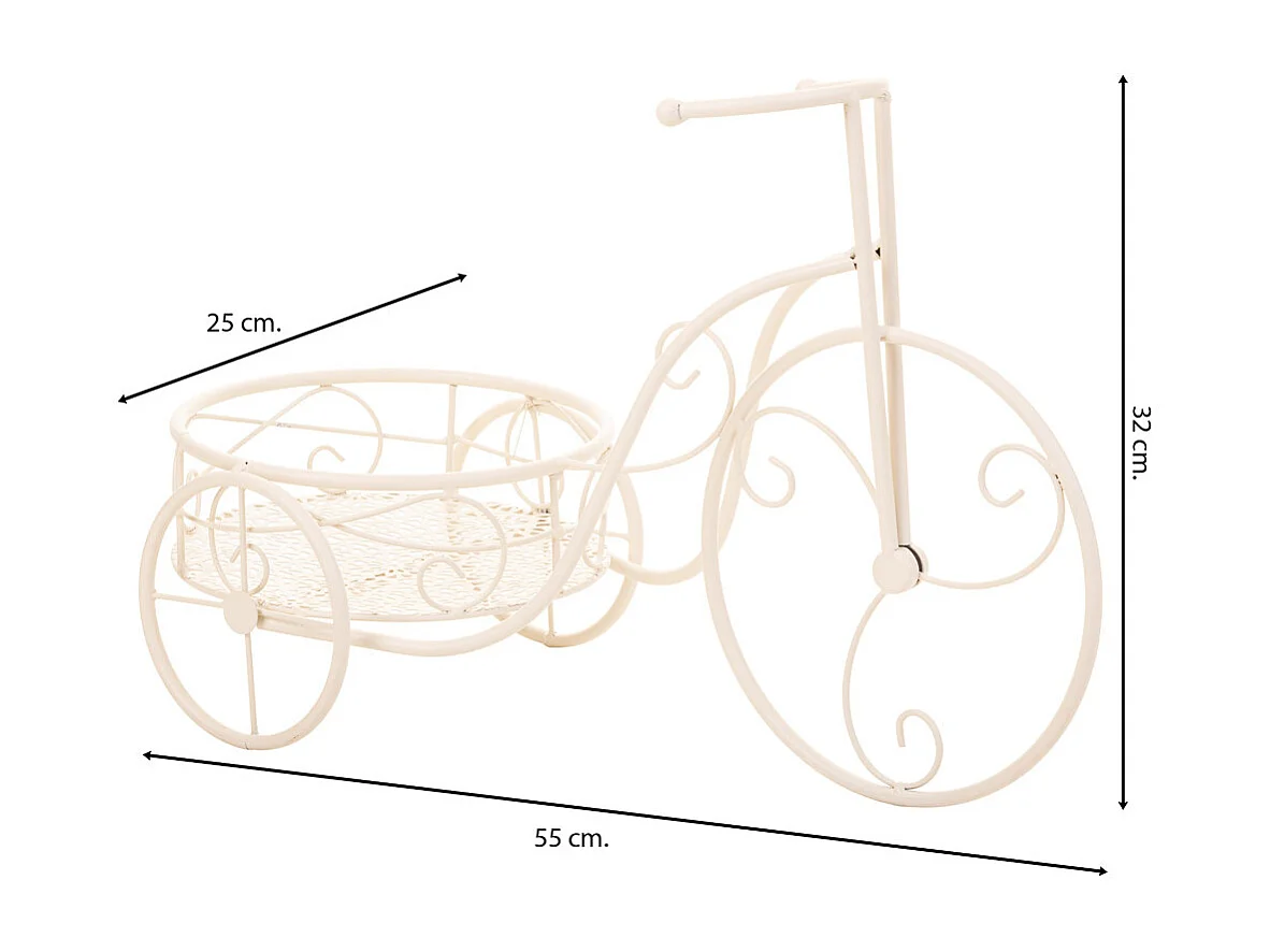 Bicicleta para 1 vaso em ferro forjado branco 55x25x32h cm
