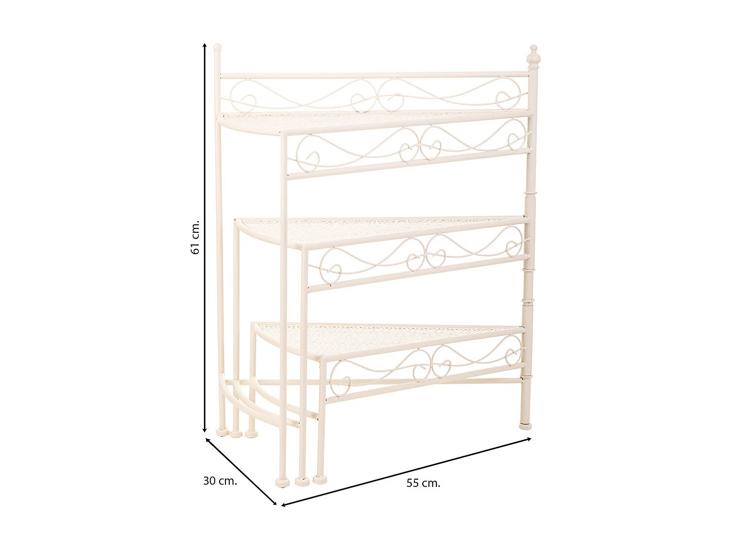 Suporte 3 prateleiras para panelas de ferro forjado branco 55x30x61