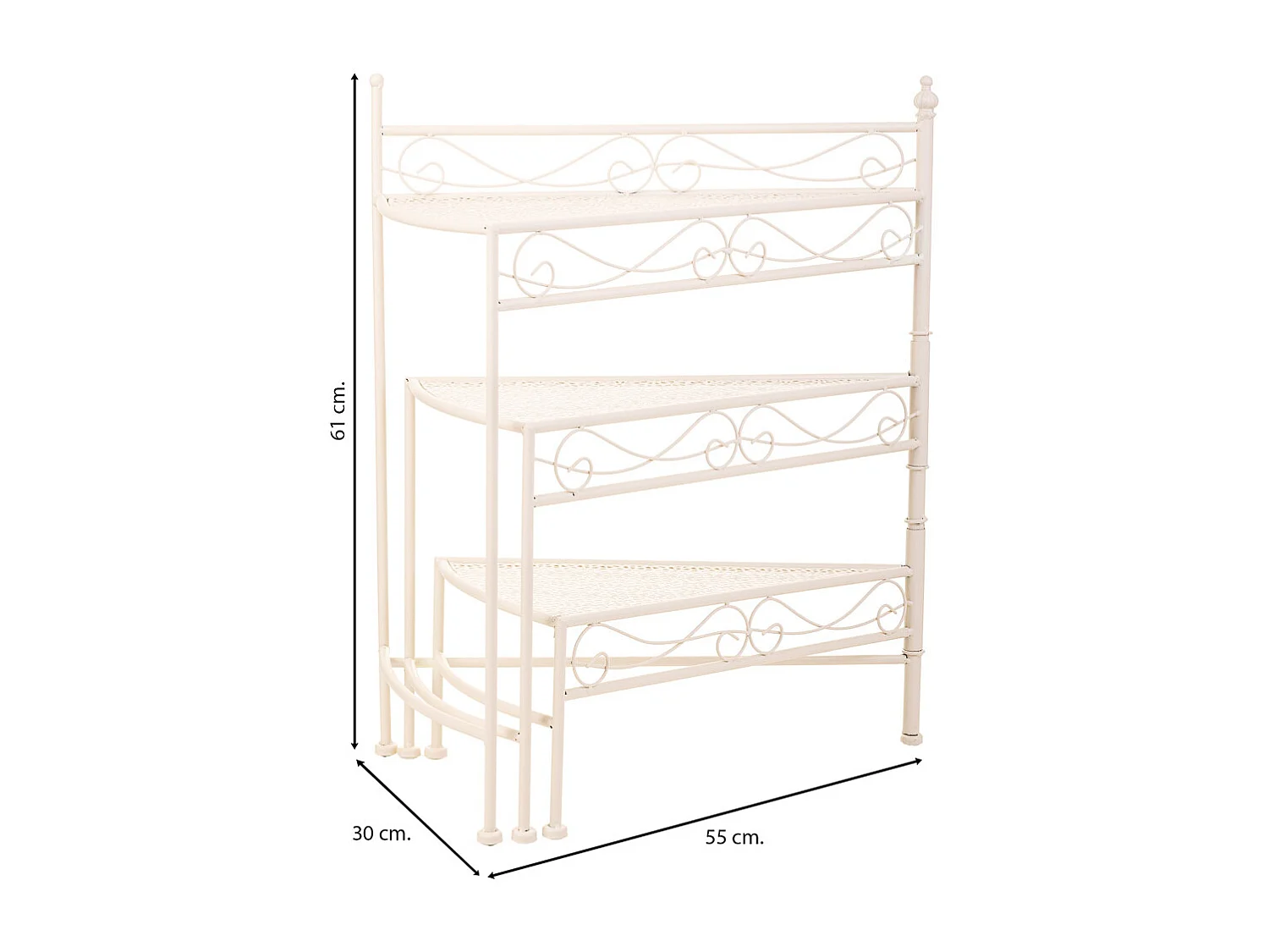 Unterstützt 3 Regale für weiße Schmiedeeisentöpfe 55x30x61