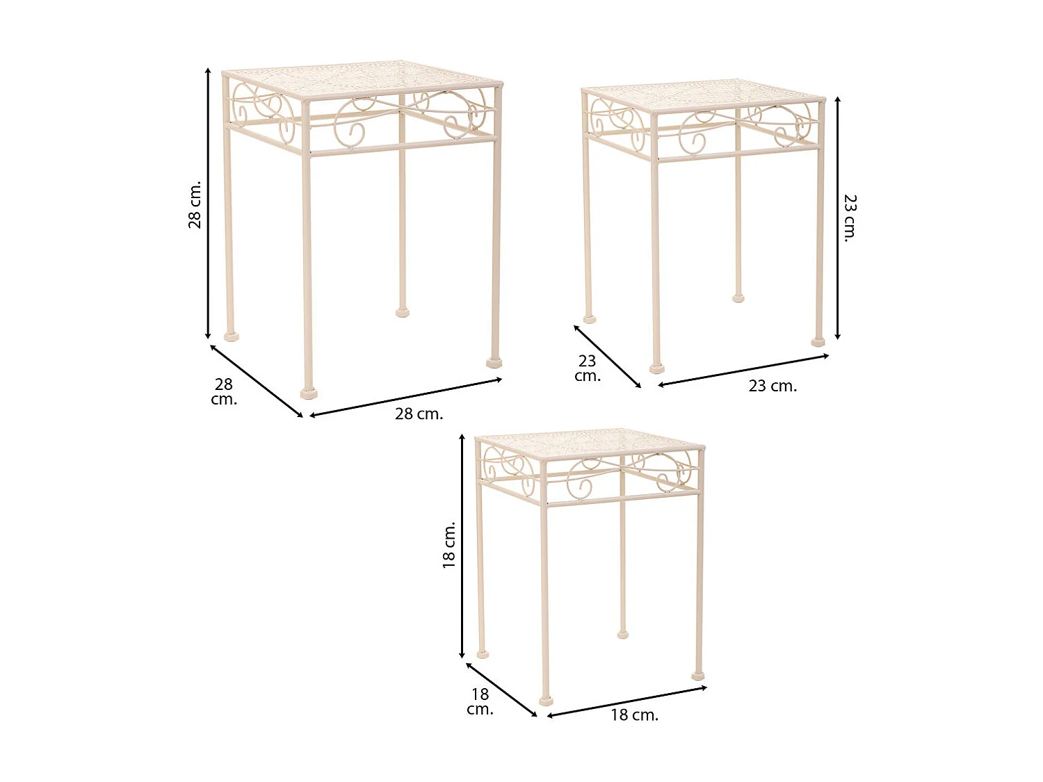 Soportes para macetas, forja, 3 pzas 28x28x28-23x23x33-18x18x28 Blanco