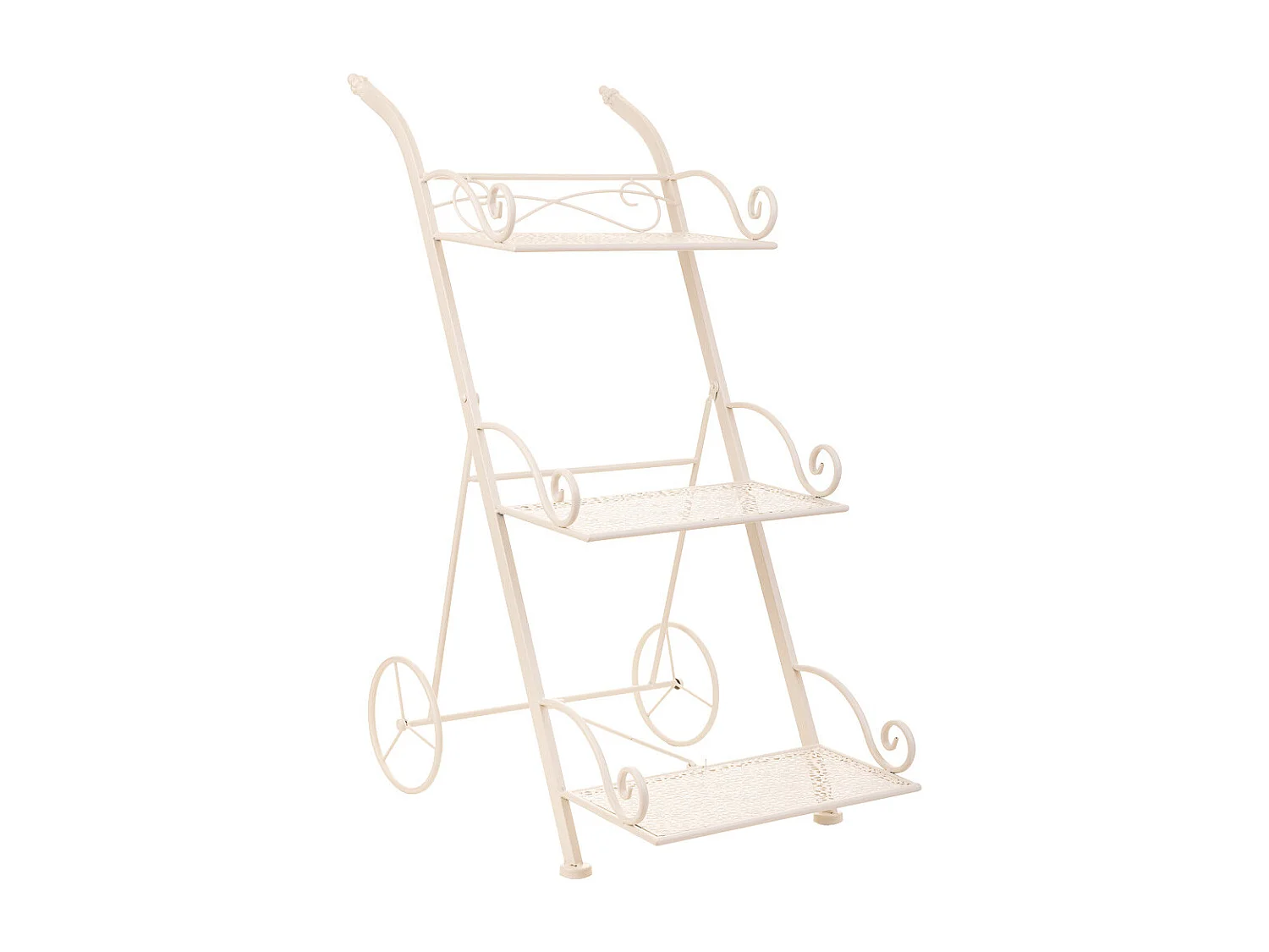 Carrito 3 baldas para macetas de forja blanco 40x34x76