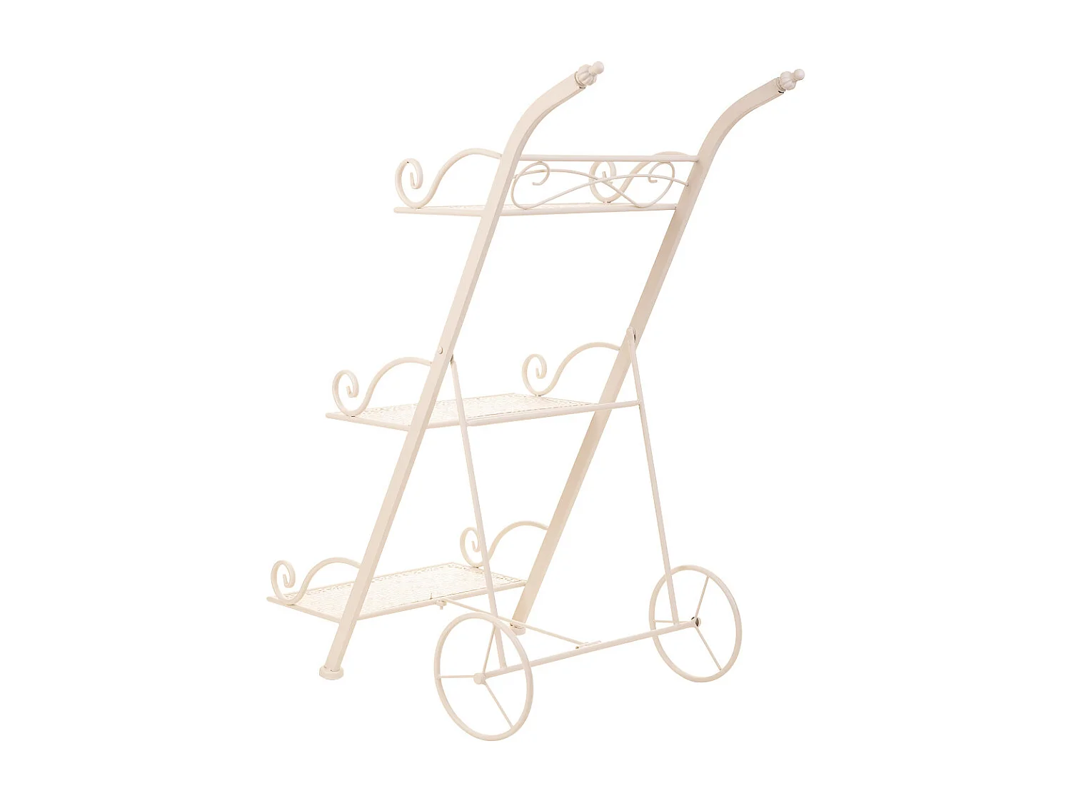 Carrito 3 baldas para macetas de forja blanco 40x34x76
