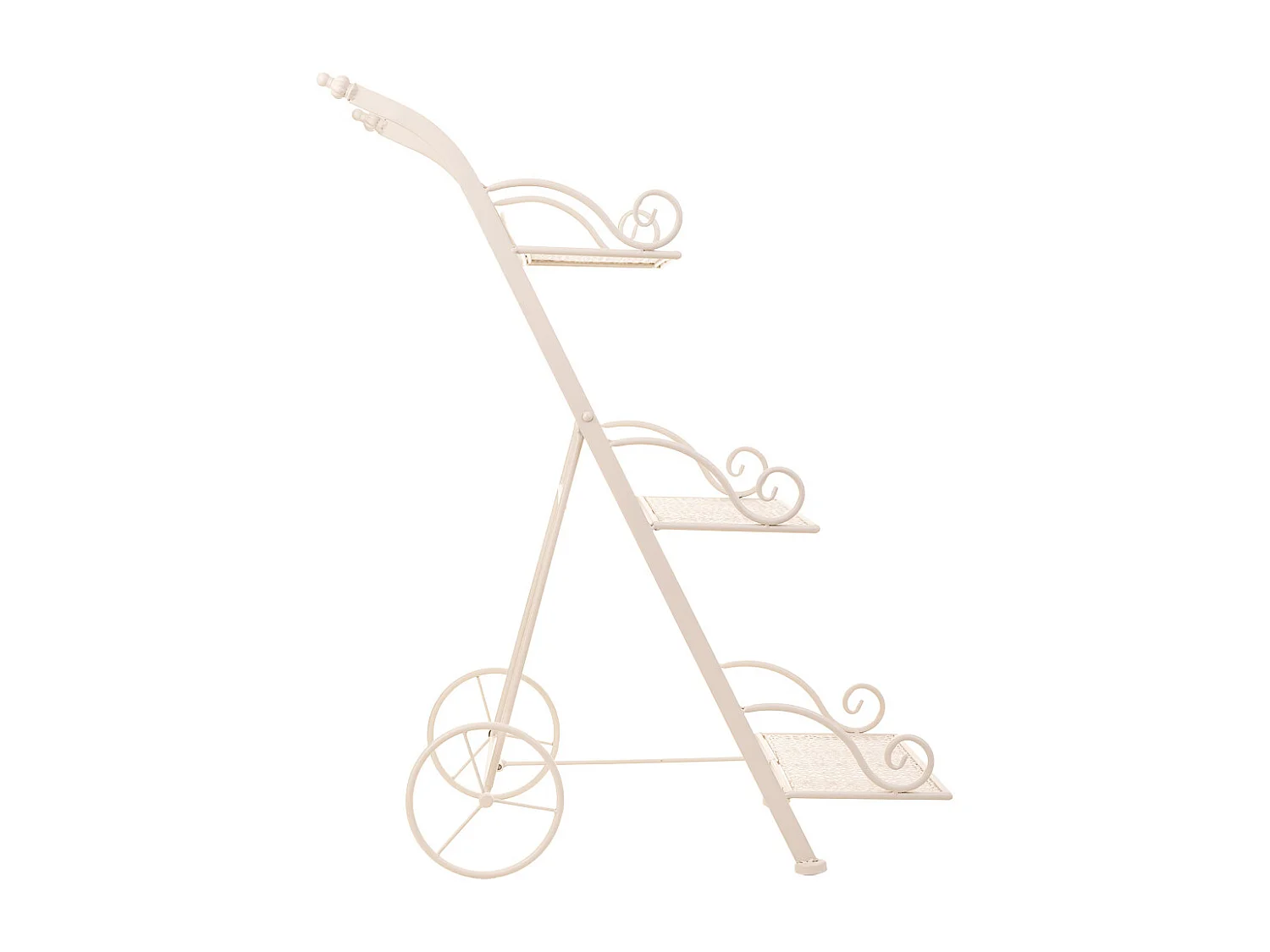 Carrito 3 baldas para macetas de forja blanco 40x34x76