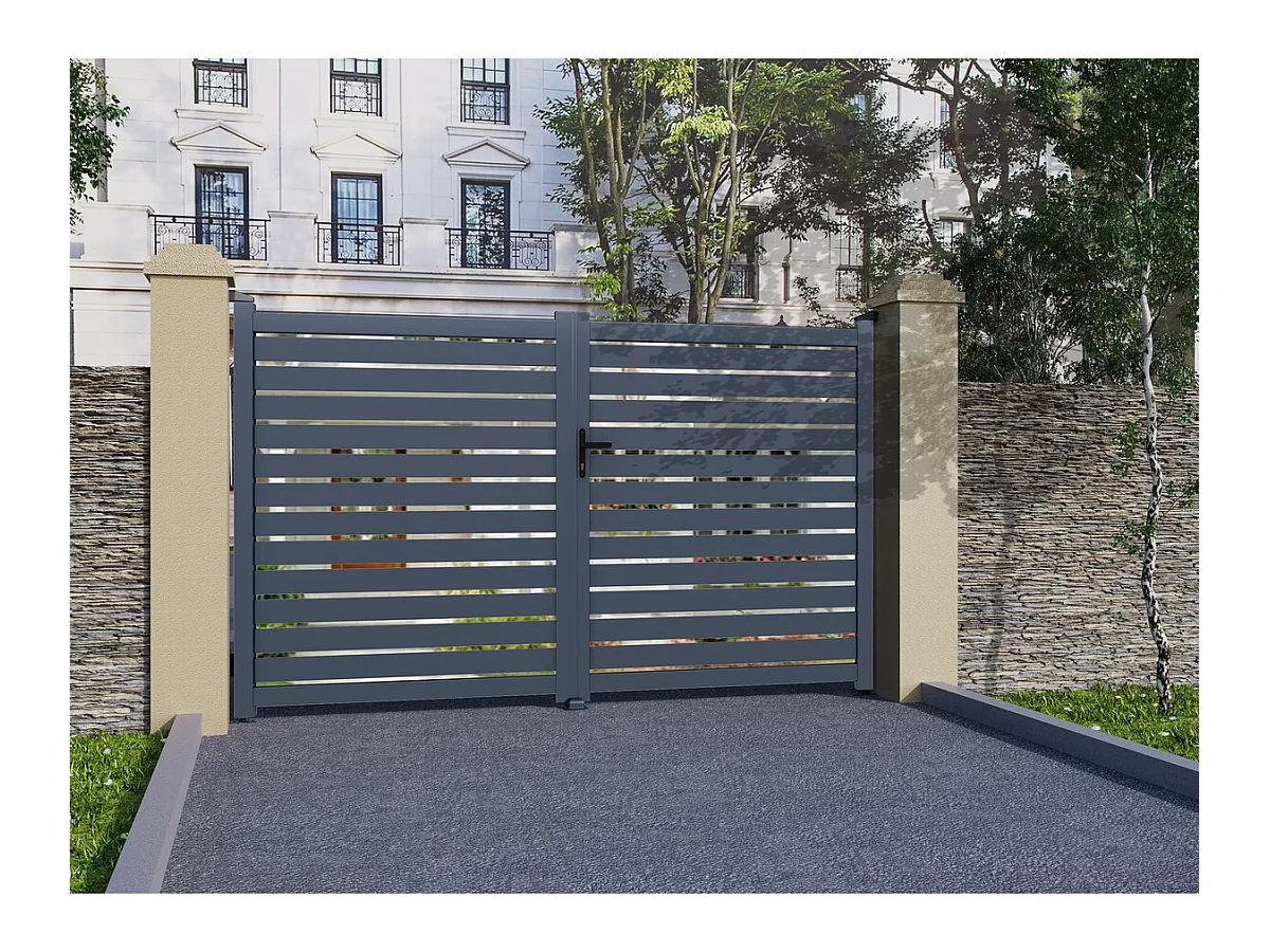 Aluminium opengewerkte poort "Julien" Grijs 300 x 180 cm - Modern en Robuust Design