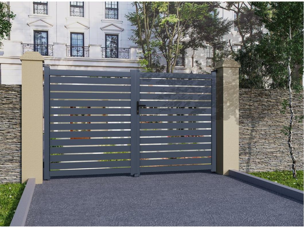 Aluminium opengewerkte poort "Julien" Grijs 300 x 180 cm - Modern en Robuust Design