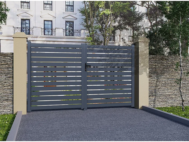 Portail aluminium semi ajouré "Julien" - 300 x 120 cm - Gris