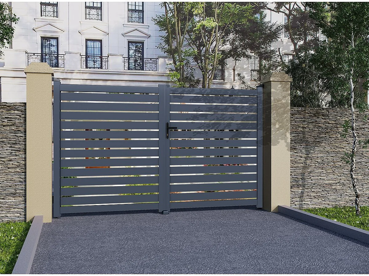 Portail aluminium semi ajouré "Julien" - 300 x 140 cm - Gris