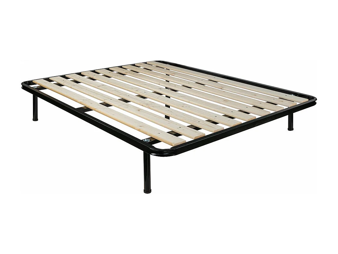 Rete matrimoniale king size 180x200 ortopedica a doghe verticali, tavole in legno massello, 5 piedi, telaio in metallo e triplo supporto - Comprarredo