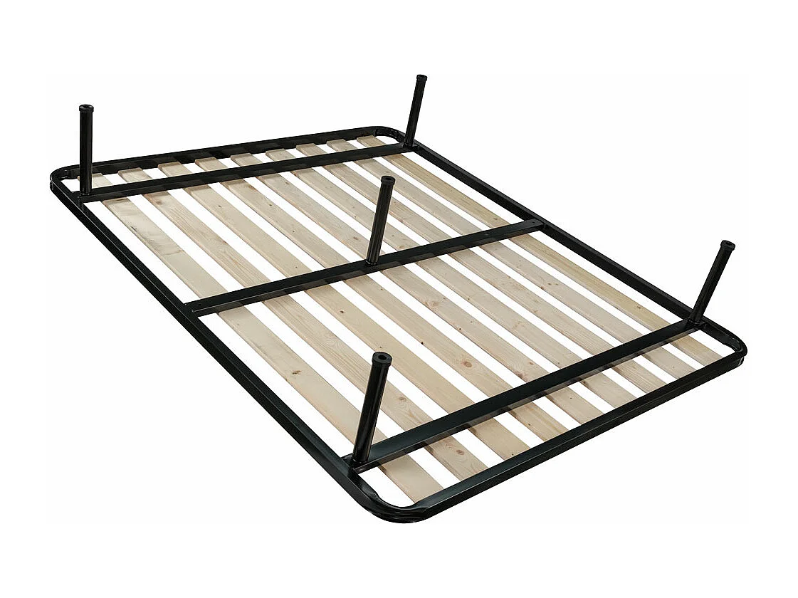 Rete matrimoniale king size 180x200 ortopedica a doghe verticali, tavole in legno massello, 5 piedi, telaio in metallo e triplo supporto - Comprarredo