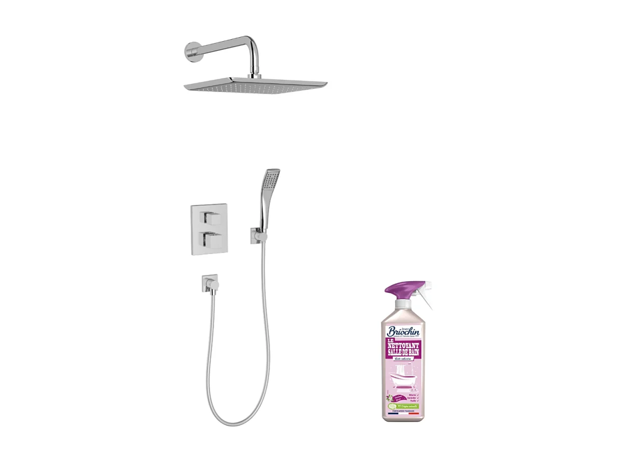 Colonne de douche encastrée thermostatique JACOB DELAFON Modulo tête carrée + nettoyant