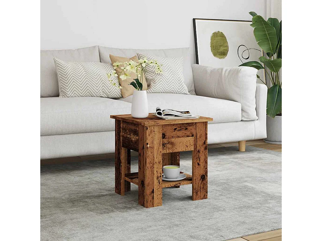 Stolik Kawowy Stare Drewno 40x40x42 cm z Drewna Inżynieryjnego z Dużą Przestrzenią Magazynową