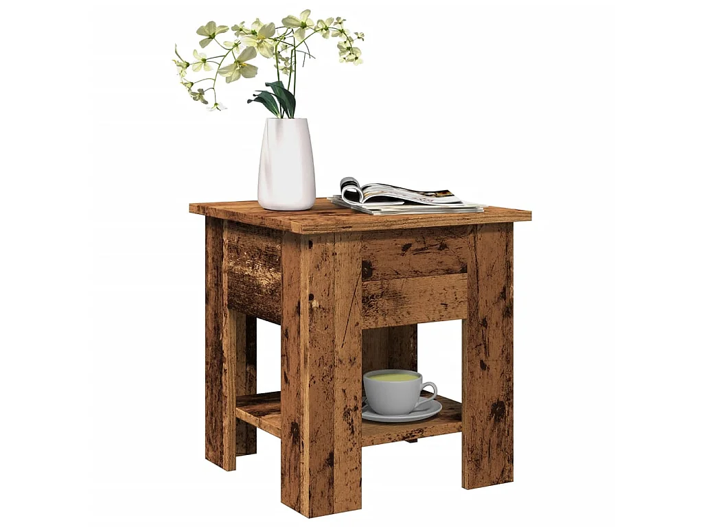 Stolik Kawowy Stare Drewno 40x40x42 cm z Drewna Inżynieryjnego z Dużą Przestrzenią Magazynową