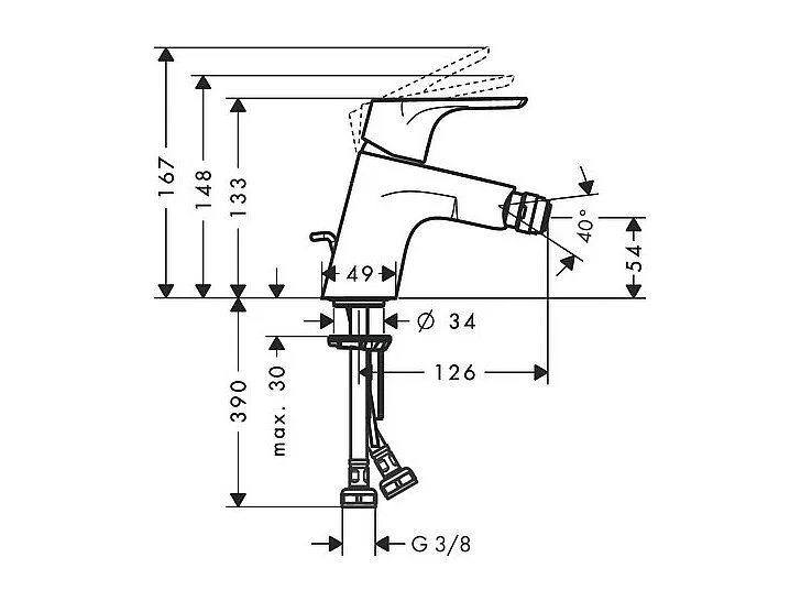 HANSGROHE Mitigeur bidet C2 avec cartouche à 2 vitesses, avec tirette et vidage chr