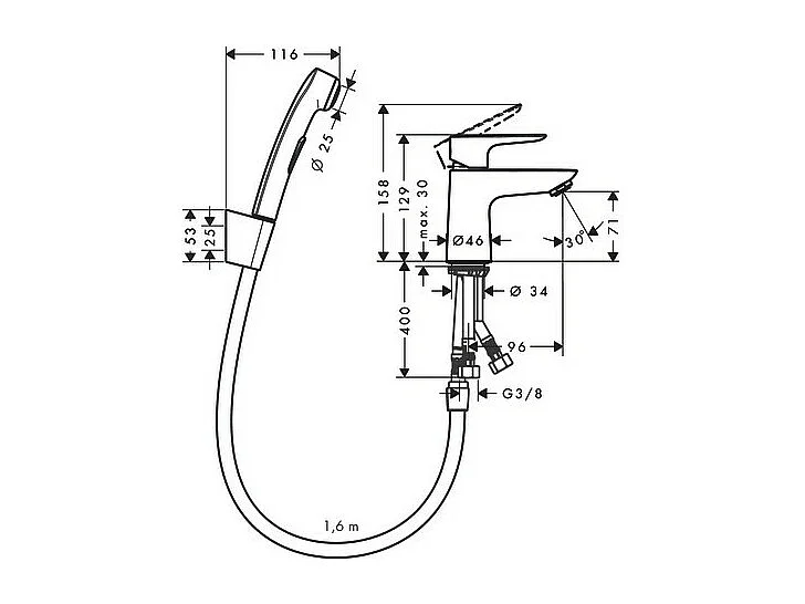 Robinet bidet avec douchette HANSGROHE Talis E + bonde Push-Open Chromé