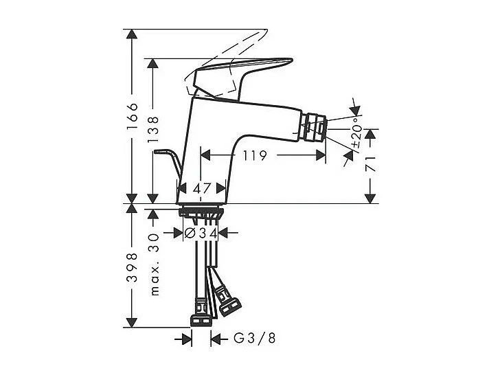 HANSGROHE Mitigeur bidet 70 avec tirette et vidage métallique chromé