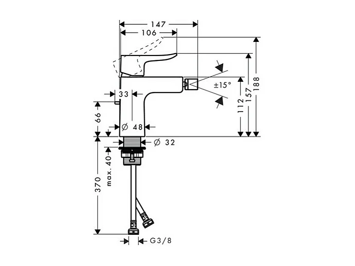 HANSGROHE Mezclador de bidé, con tirador y desagüe cromado