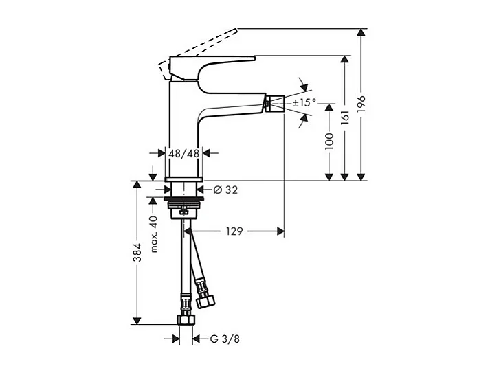 HANSGROHE Mitigeur bidet poignée manette, bonde Push-Open aspect doré poli