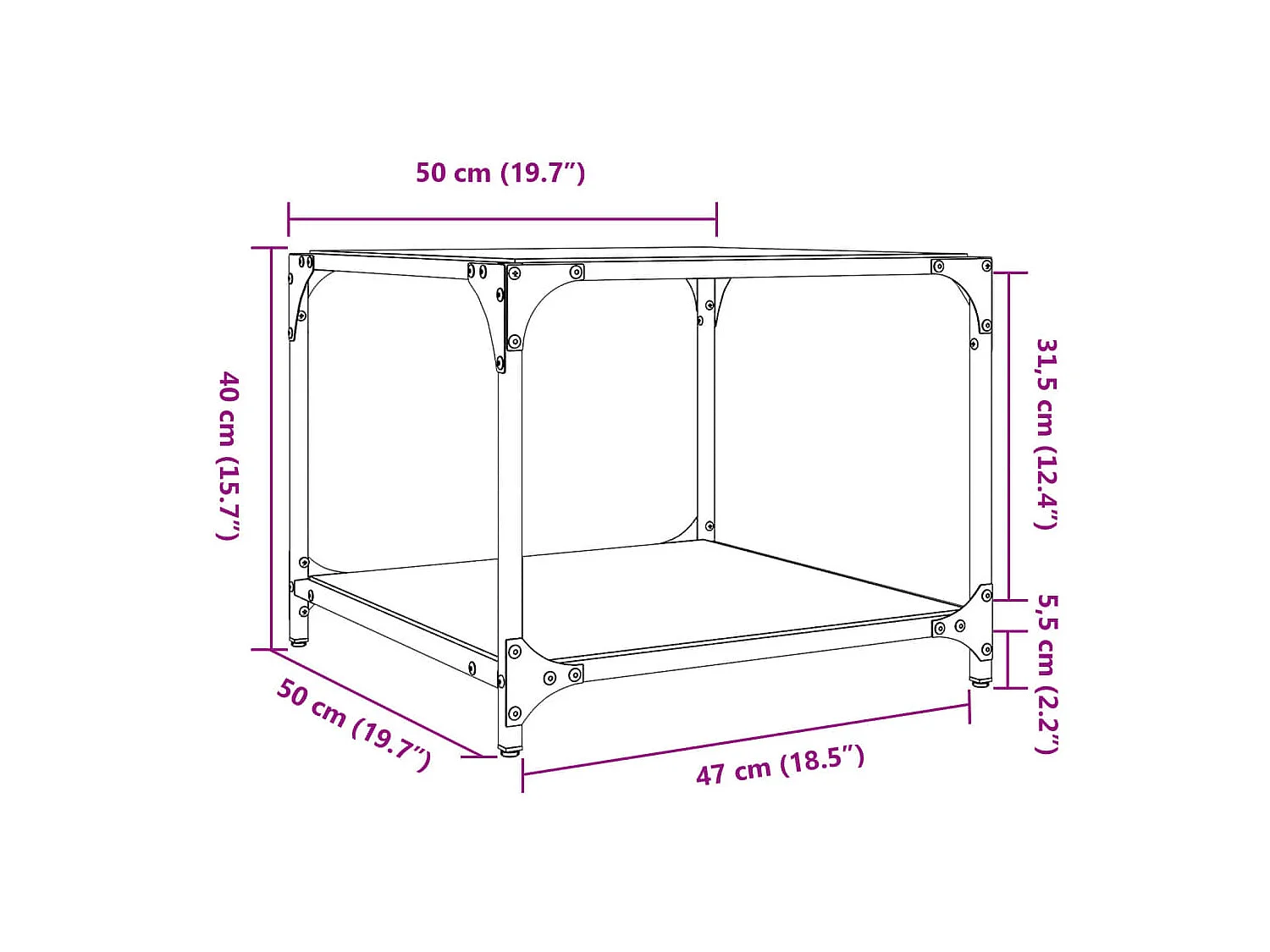 Couchtisch mit Glasplatte Schwarz 50x50x40 cm Stahl