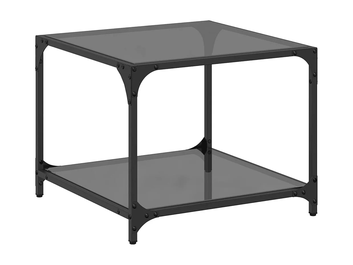 Salontafel met zwart glazen blad 50x50x40 cm staal