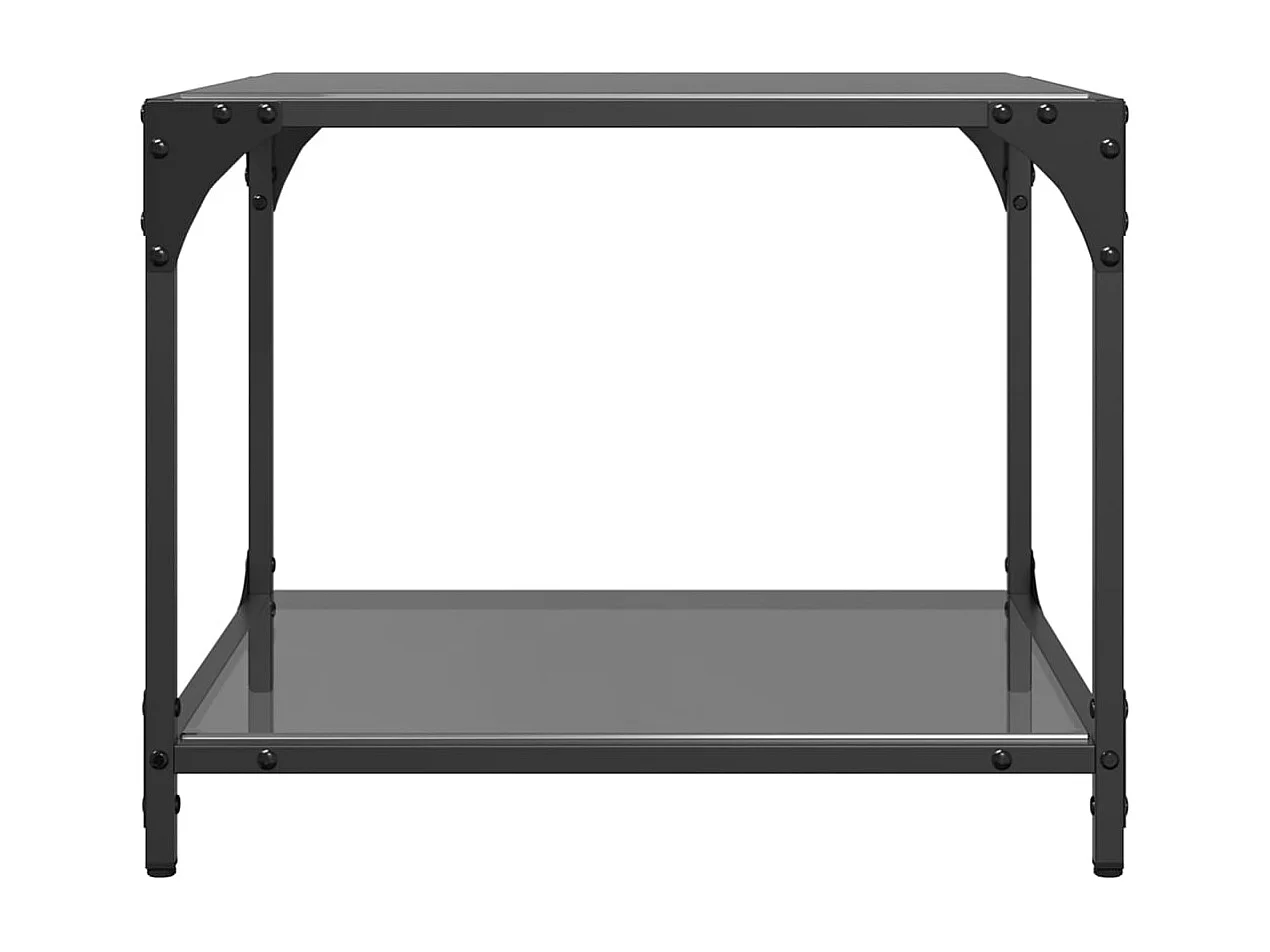 Salontafel met zwart glazen blad 50x50x40 cm staal