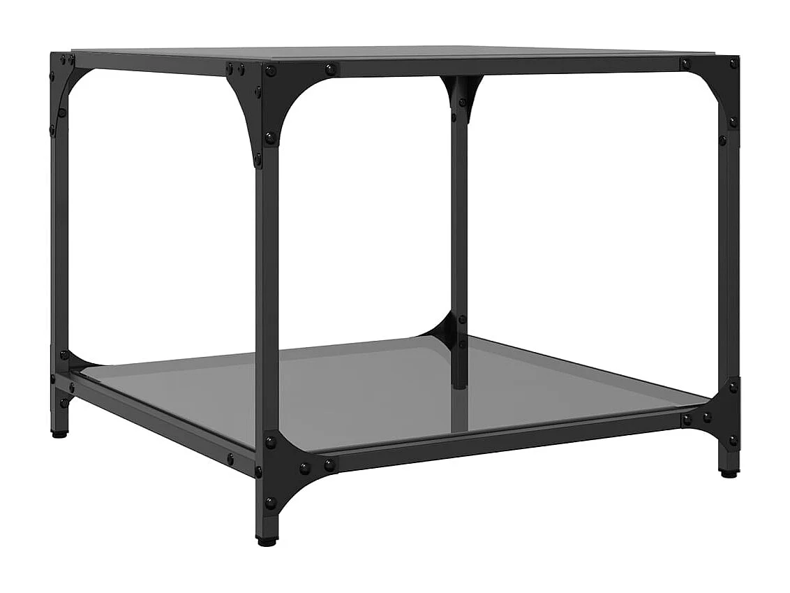 Salontafel met zwart glazen blad 50x50x40 cm staal