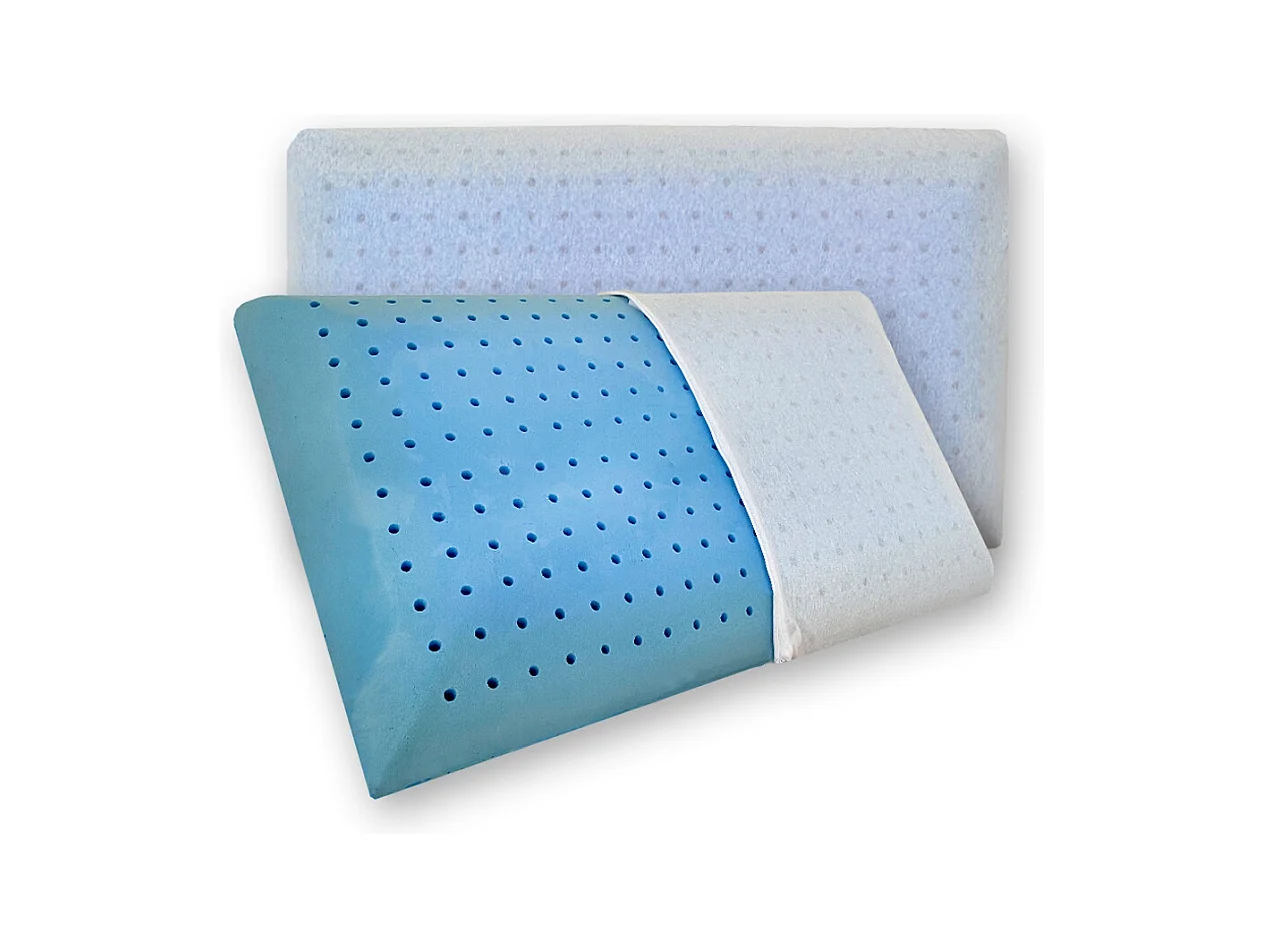 Coppia cuscini memory polar fresco traspirante microforato, blu con maglina - Comprarredo
