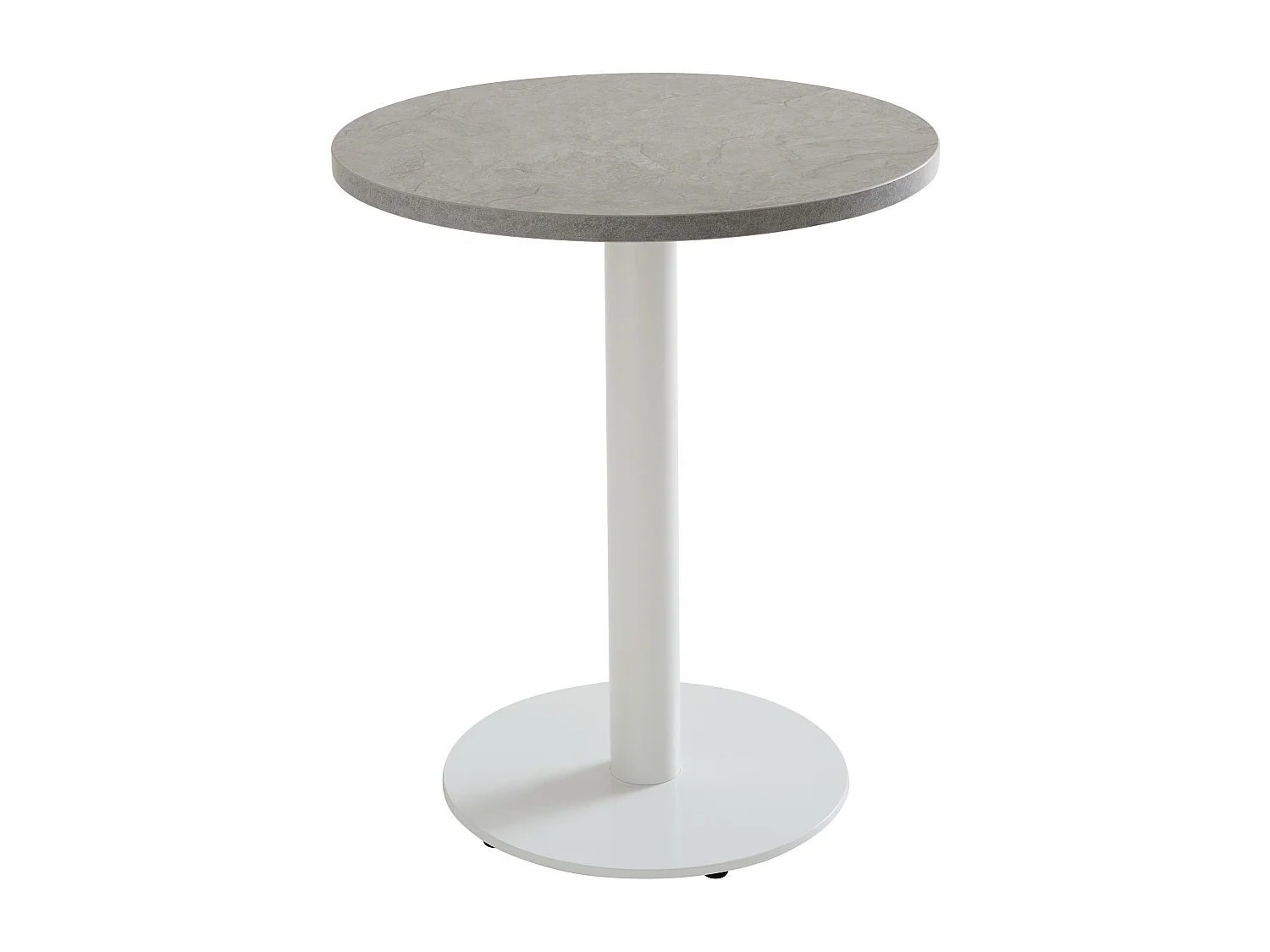 Table à manger ronde 60 cm pied blanc et revêtement béton gris clair