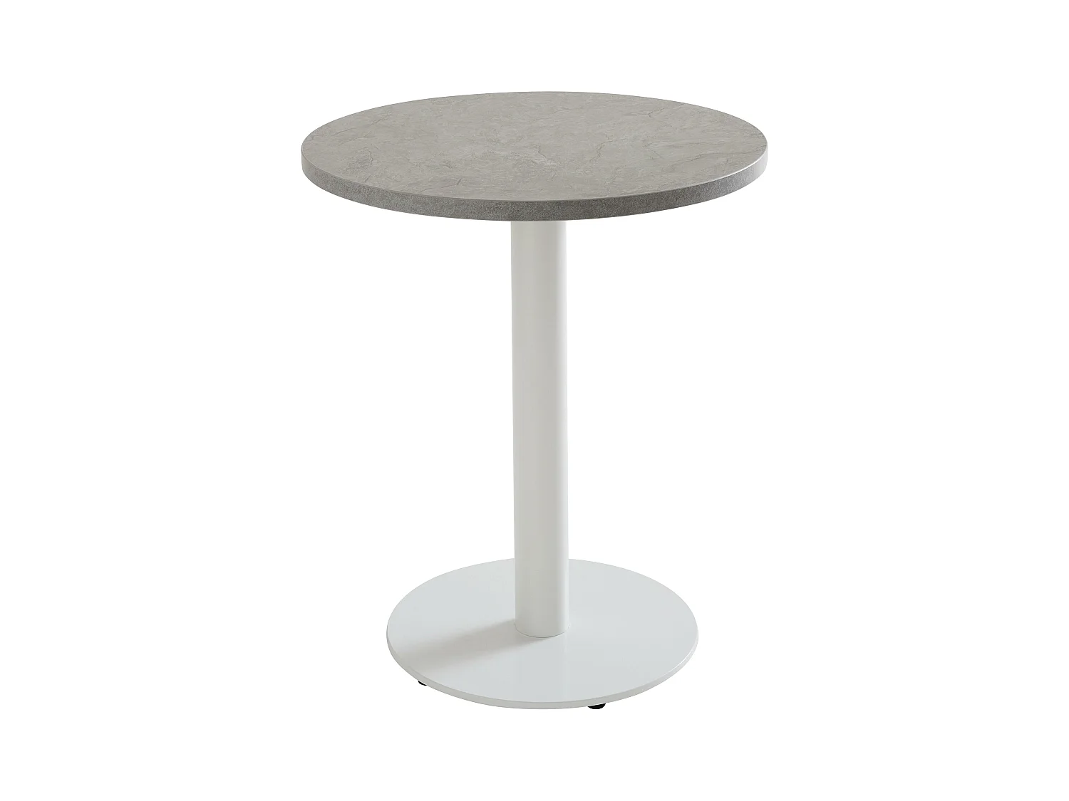 Table à manger ronde 60 cm pied blanc et revêtement béton gris clair