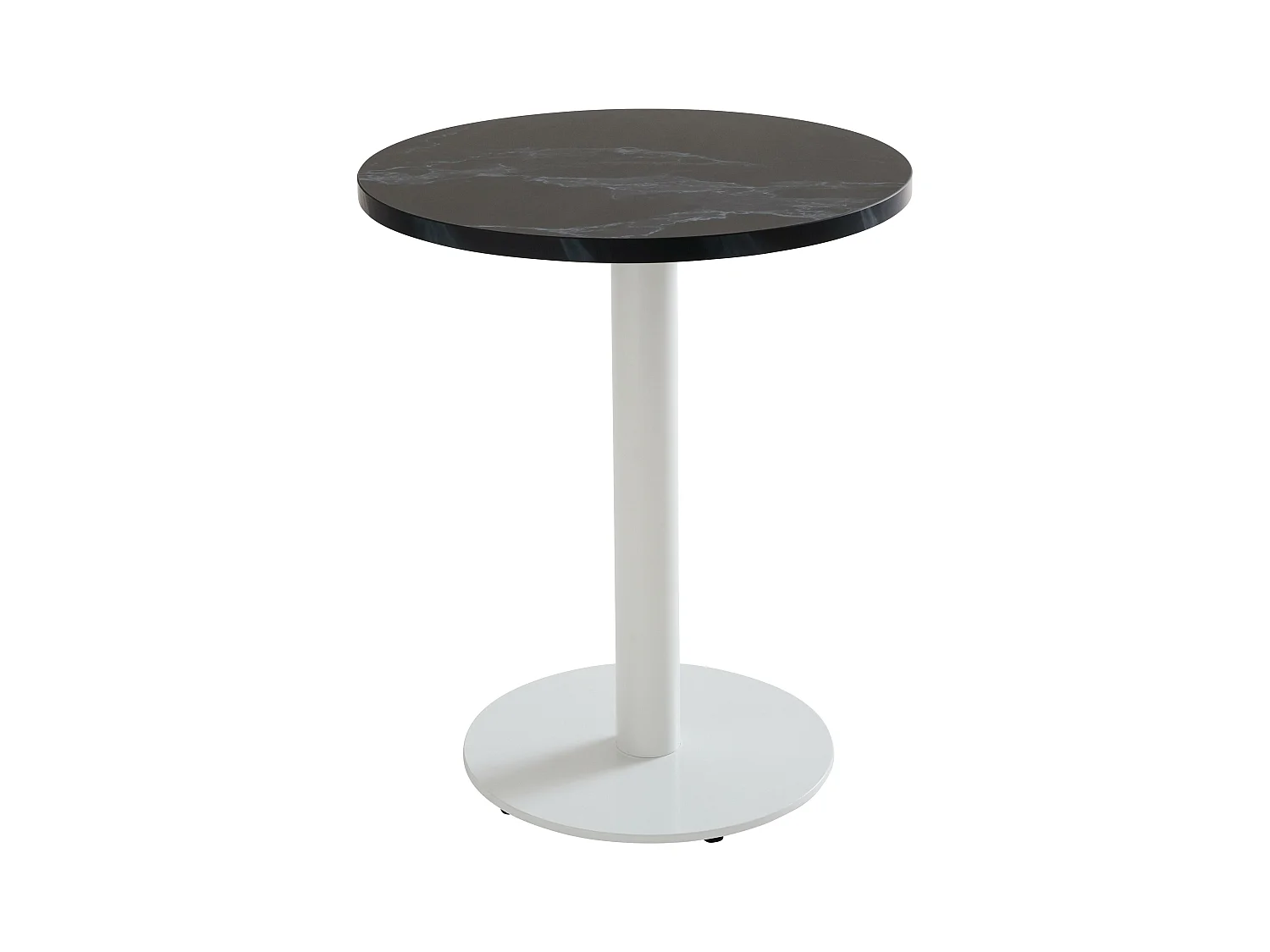 Table à manger ronde 60 cm pied blanc et revêtement marbre noir