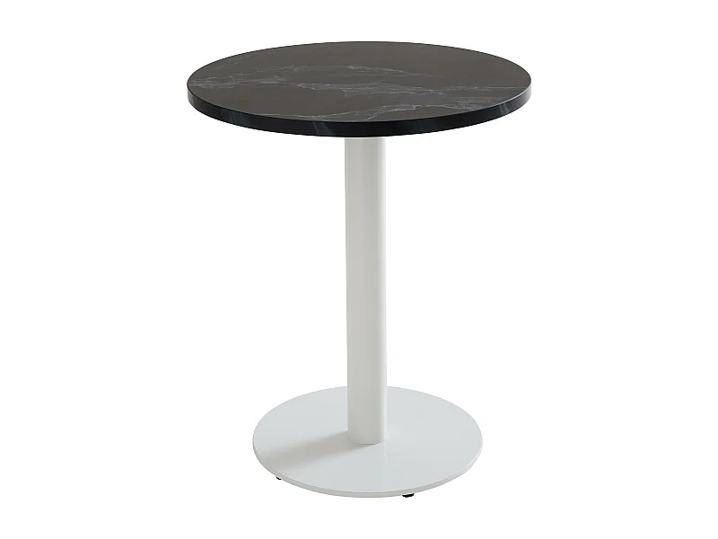 Table à manger ronde 60 cm pied blanc et revêtement marbre noir