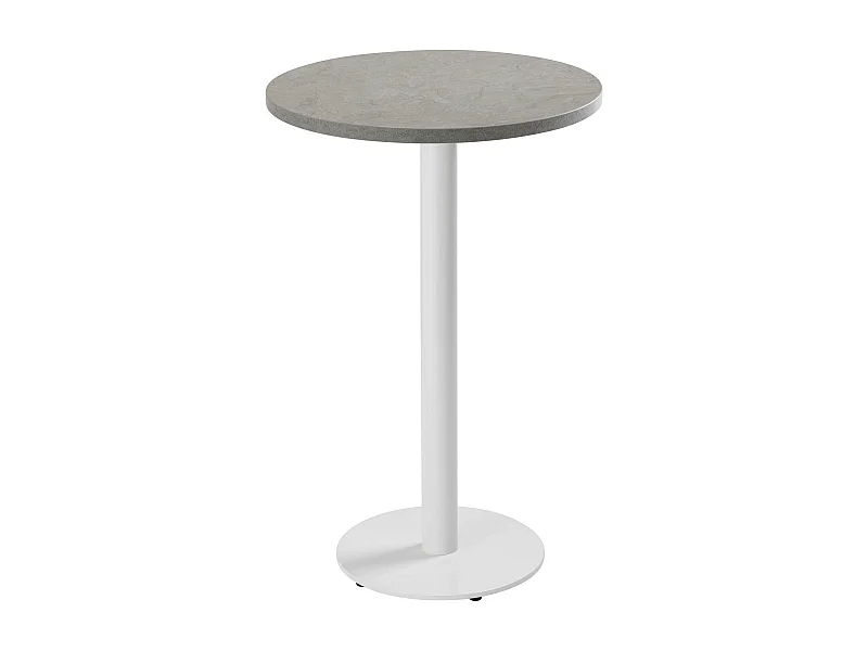 Table haute ronde 60 cm pied blanc et revêtement béton gris clair