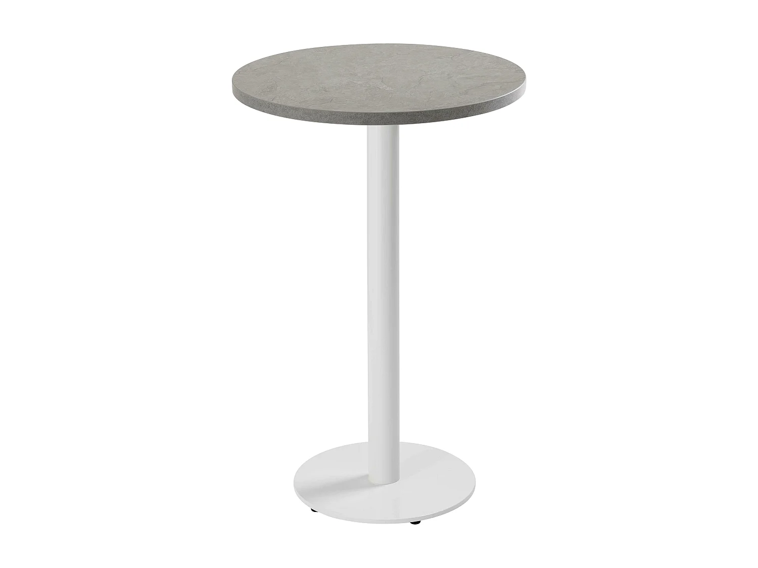 Table haute ronde 60 cm pied blanc et revêtement béton gris clair